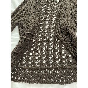 Stamp 10 Vintage Brown Boho Crochet Cardigan Sweater M - 3/4 sleeves